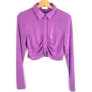 Isalis Ruched Long Sleeve Crop Top Purple